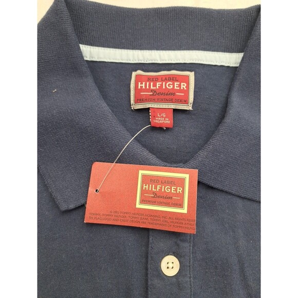 Vtg Y2k 2002 Navy Blue Mens Polo Hilfiger Pocket Crest Red Label Large Prep - Picture 2 of 11